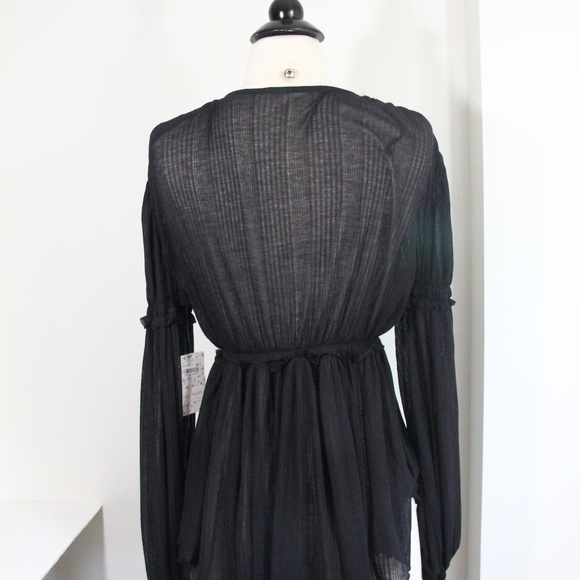 Free People Day Dreaming Top NEW Women Babydoll Shirt Black Small Long Sleeves - Picture 8 of 11